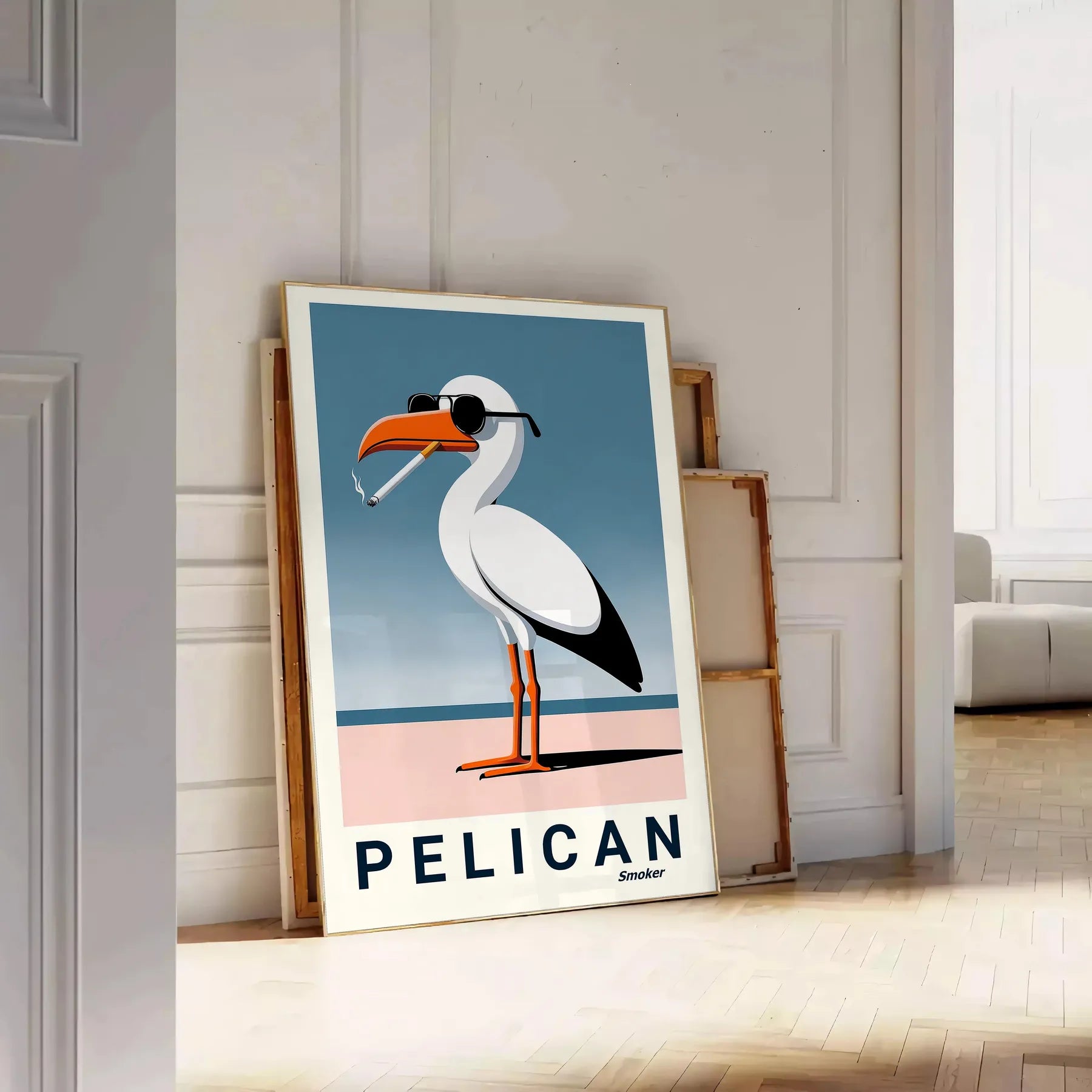 space vibrant pelican poster stunning shades orange white wall art thoughtful gift unique addition collection unframed options artwork decor