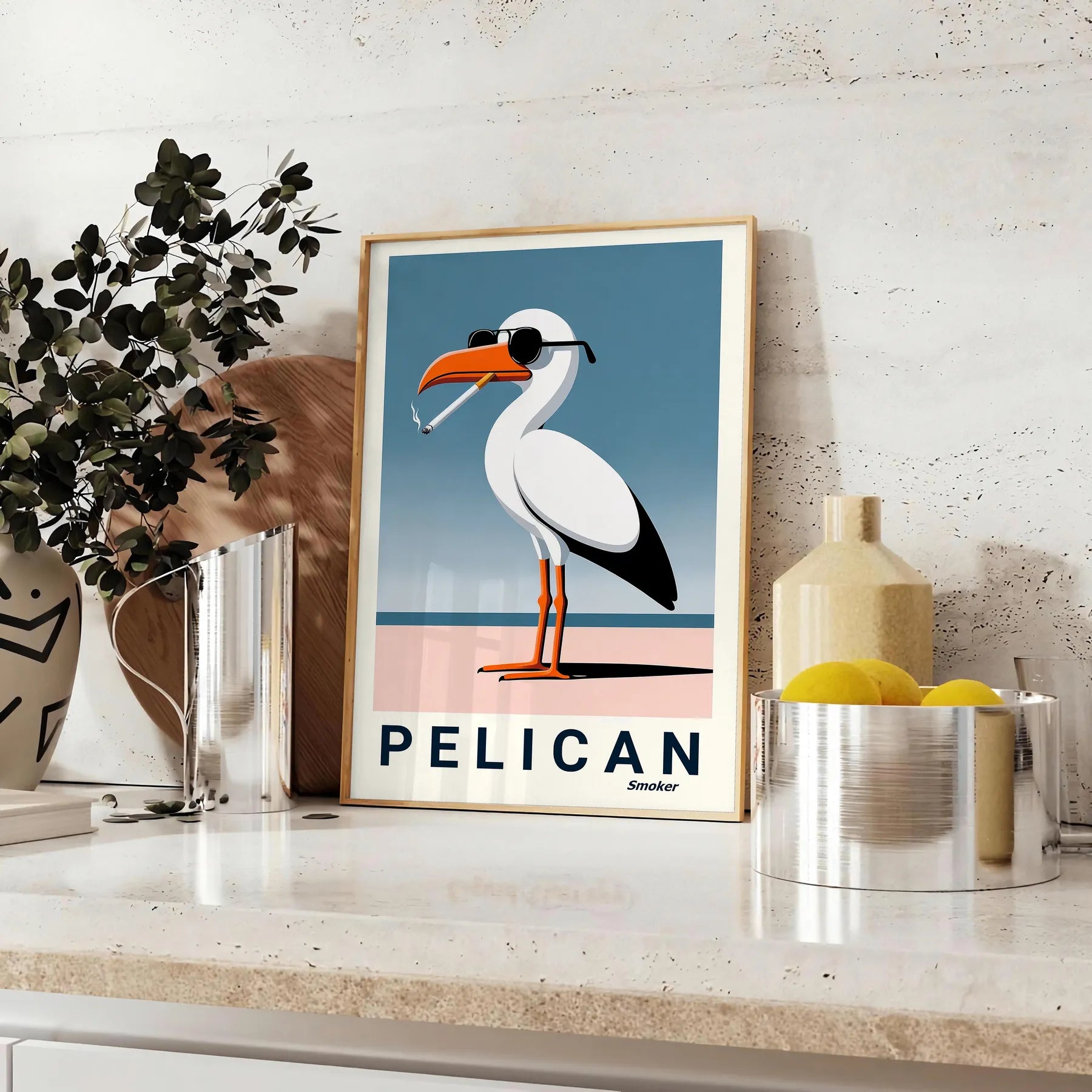 space vibrant pelican poster stunning shades orange white wall art thoughtful gift unique addition collection unframed options artwork decor