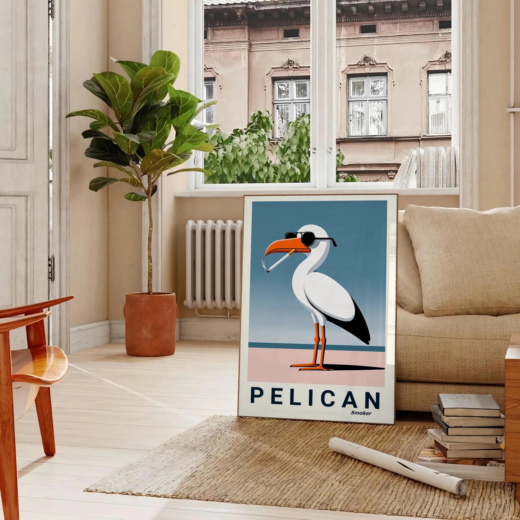 space vibrant pelican poster stunning shades orange white wall art thoughtful gift unique addition collection unframed options artwork decor