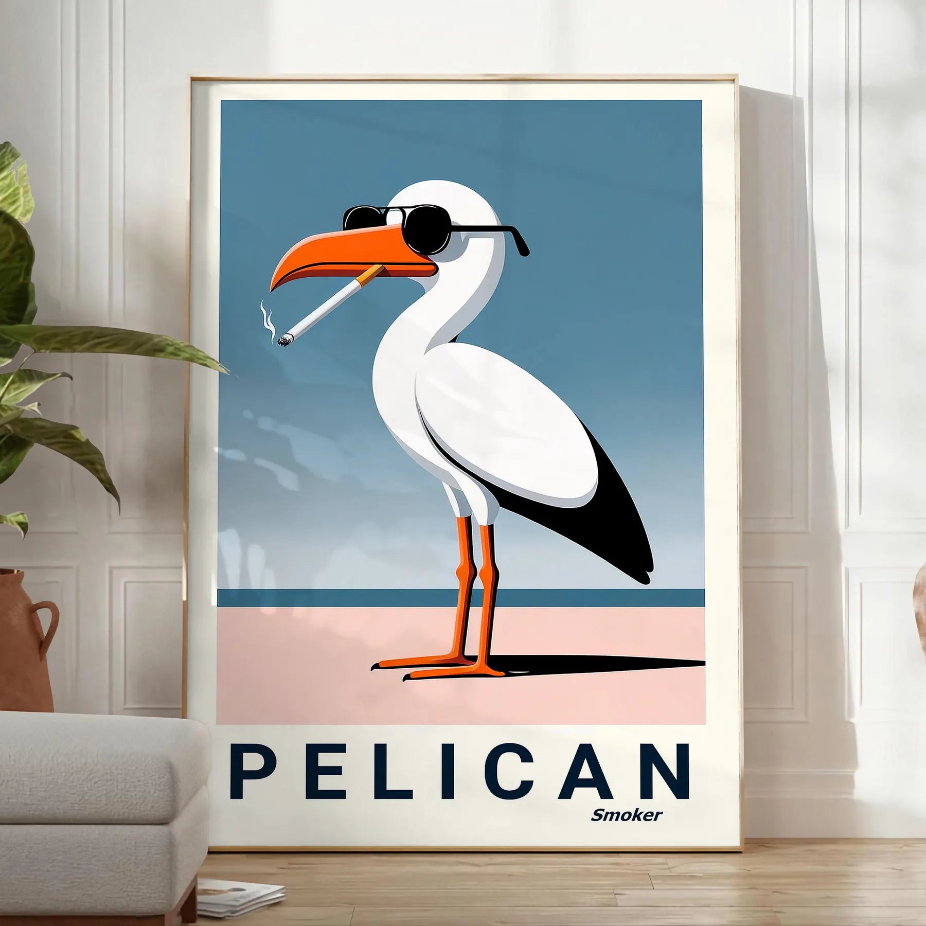 space vibrant pelican poster stunning shades orange white wall art thoughtful gift unique addition collection unframed options artwork decor