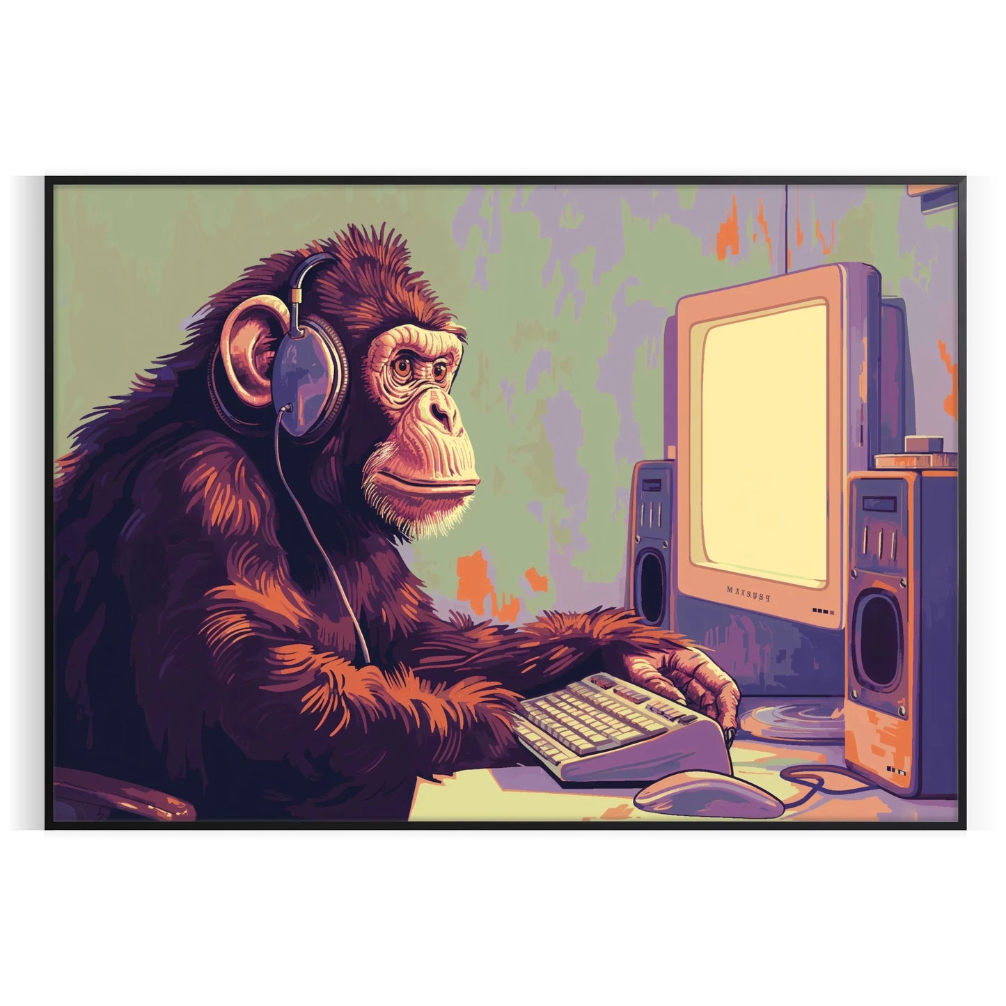 space vibrant pixel art poster black green hues wall unique gift artwork retro charm decor stunning print