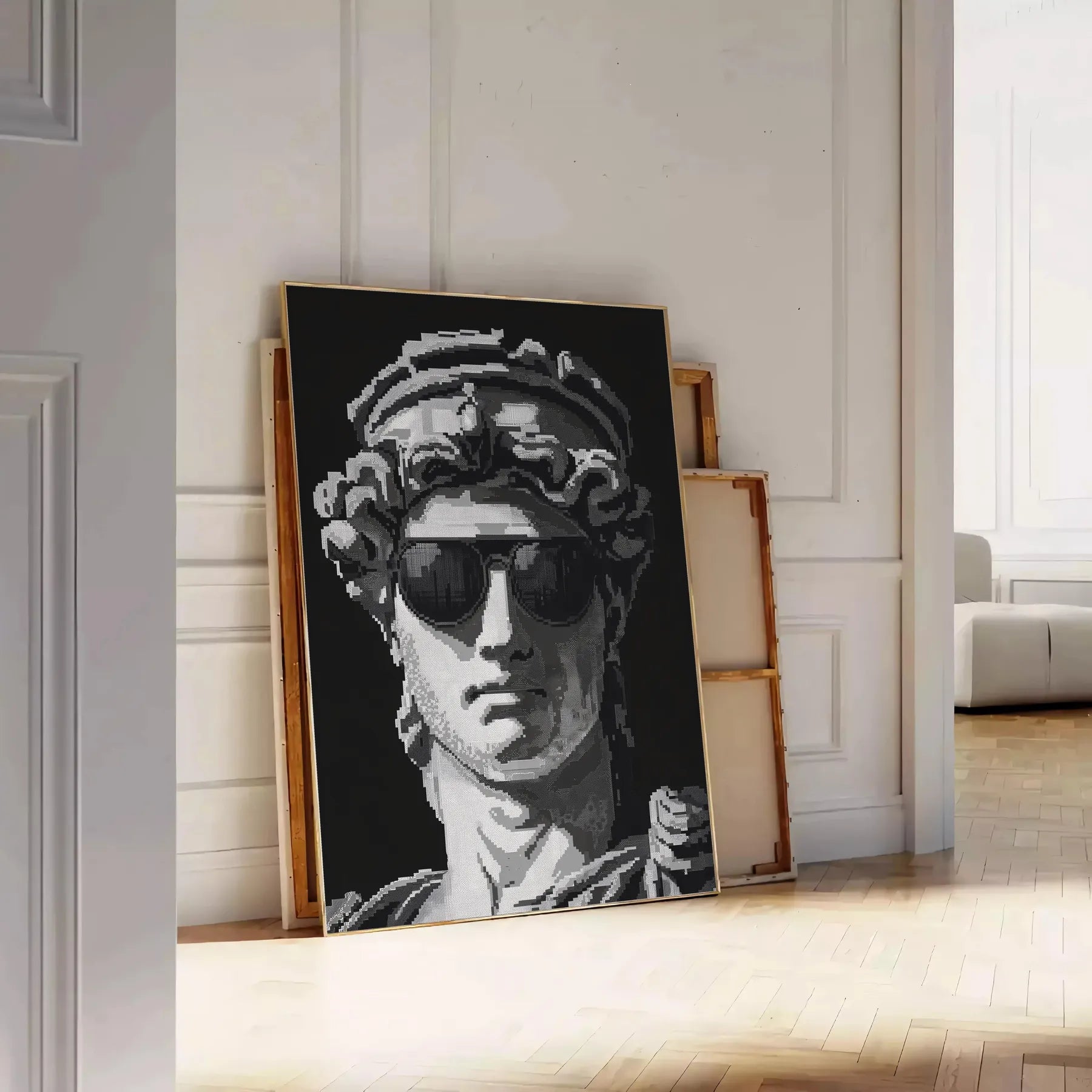 space captivating pixel art poster black blue tones unique wall unforgettable gift artwork modern flair room style print