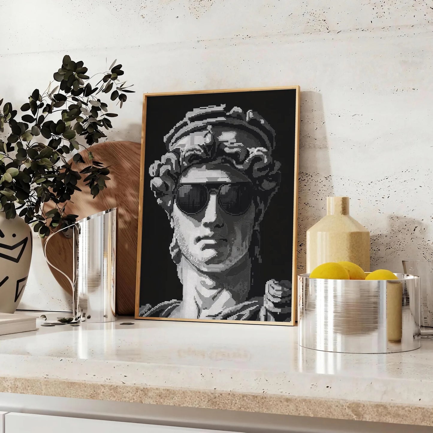 space captivating pixel art poster black blue tones unique wall unforgettable gift artwork modern flair room style print