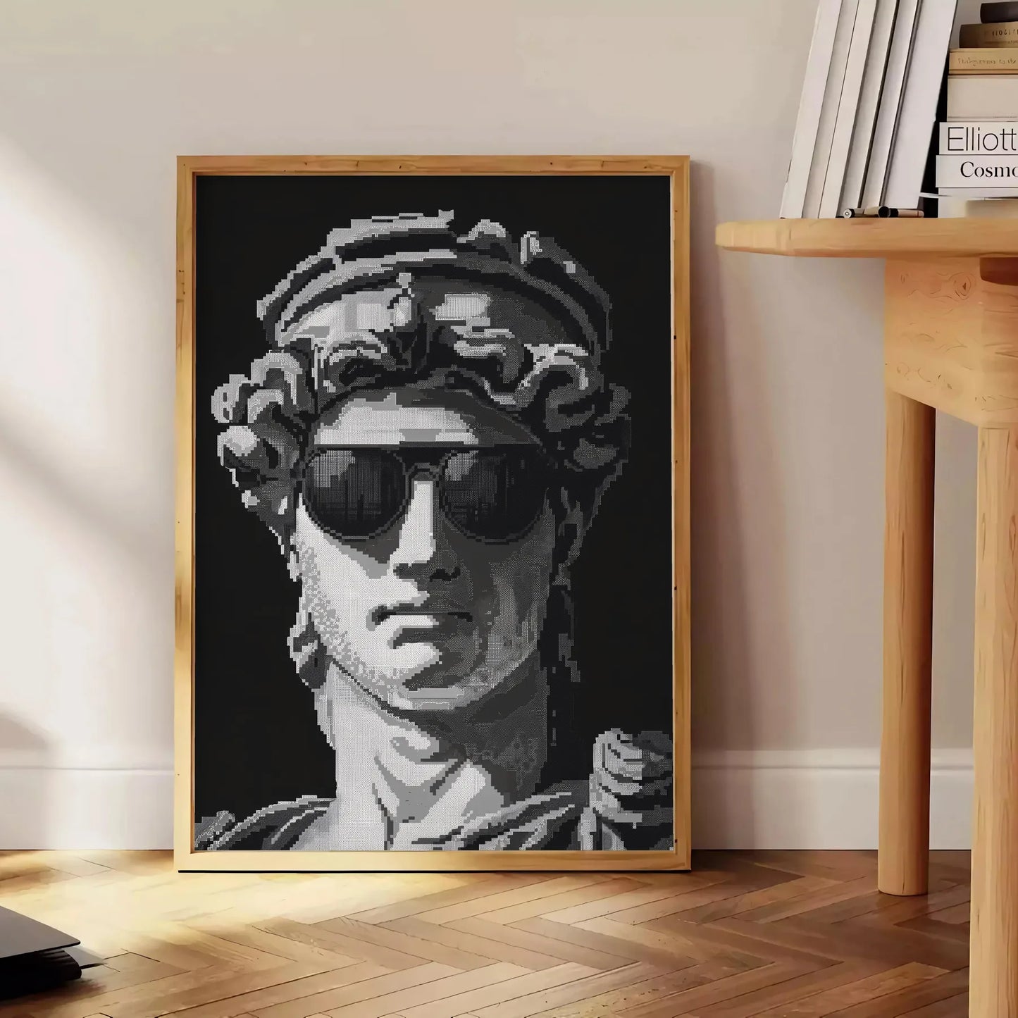 space captivating pixel art poster black blue tones unique wall unforgettable gift artwork modern flair room style print