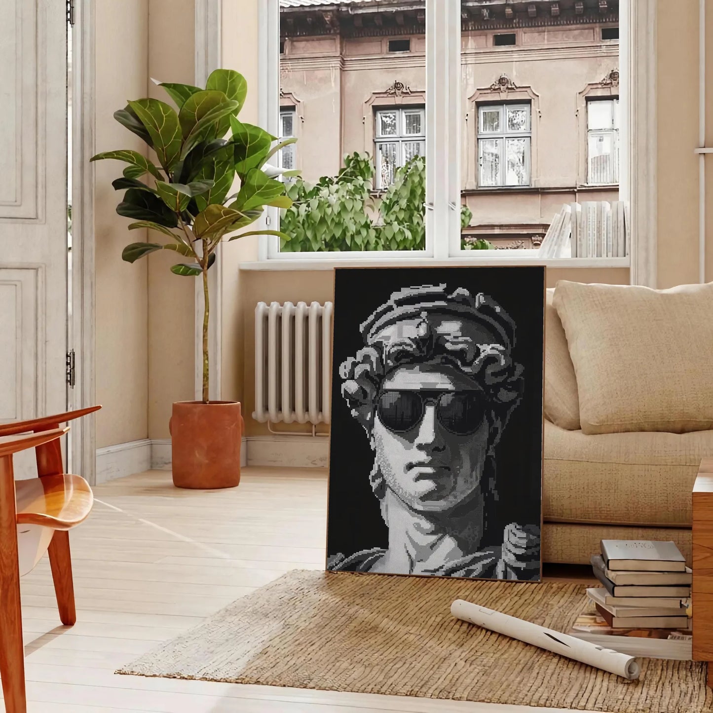 space captivating pixel art poster black blue tones unique wall unforgettable gift artwork modern flair room style print