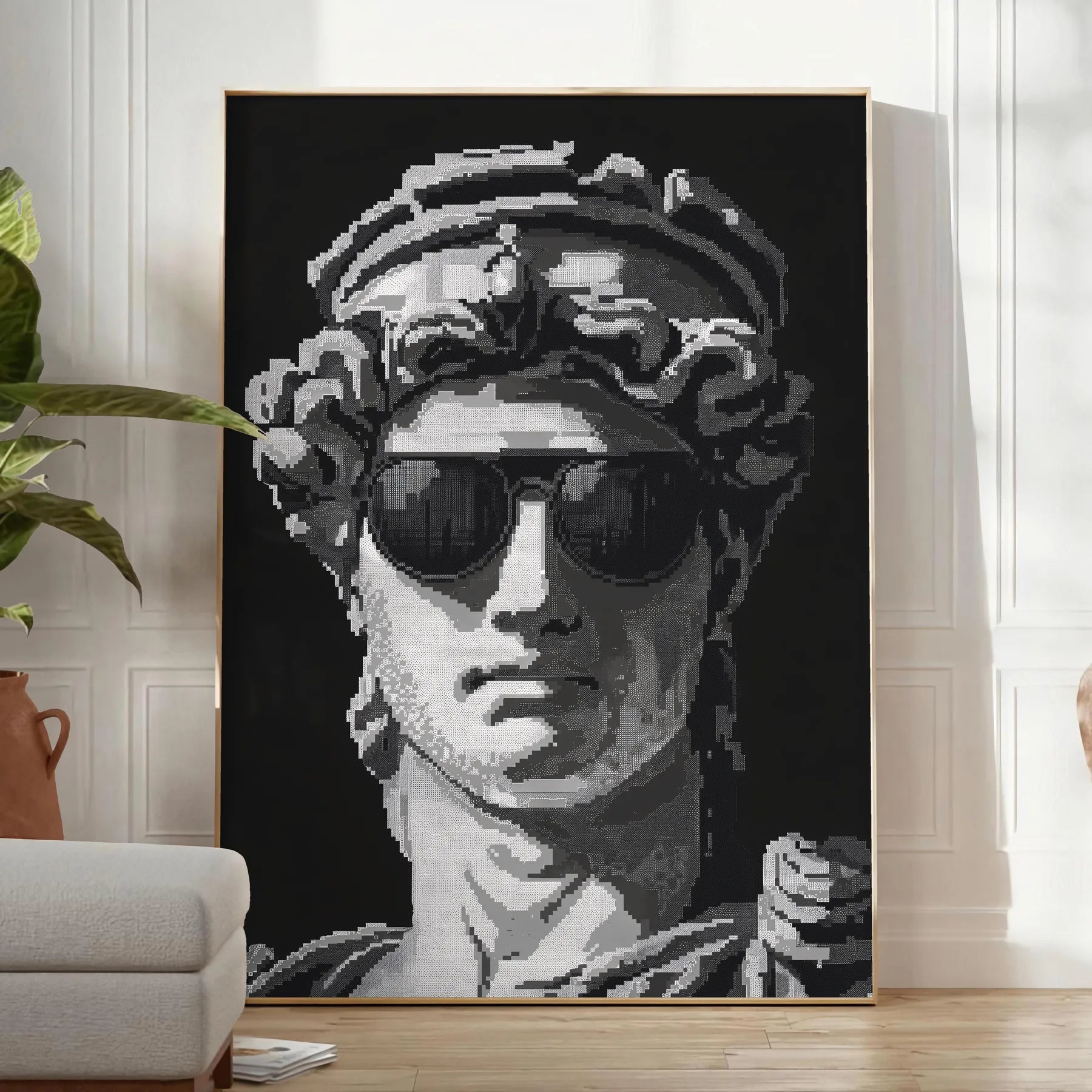 space captivating pixel art poster black blue tones unique wall unforgettable gift artwork modern flair room style print