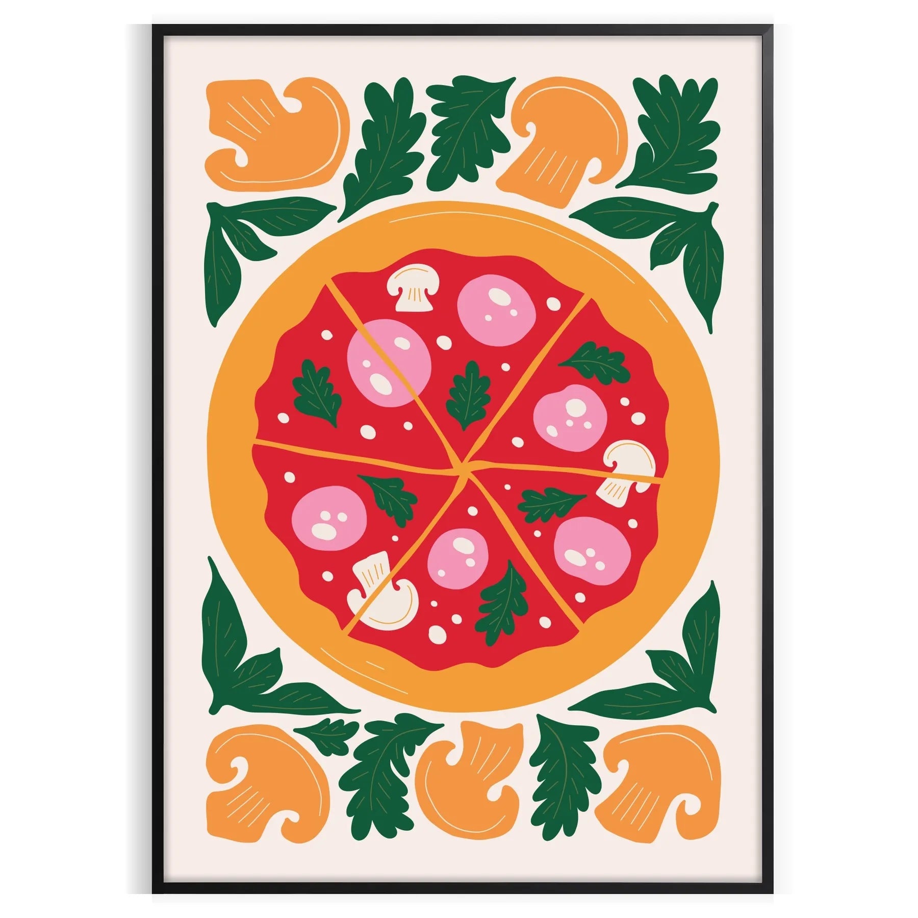 kitchen vibrant pizza poster lively green orange hues wall art unique gift artwork flavor space several sizes A4 cm A0