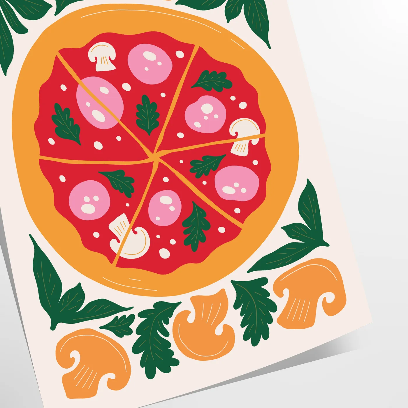 kitchen vibrant pizza poster lively green orange hues wall art unique gift artwork flavor space several sizes A4 cm A0