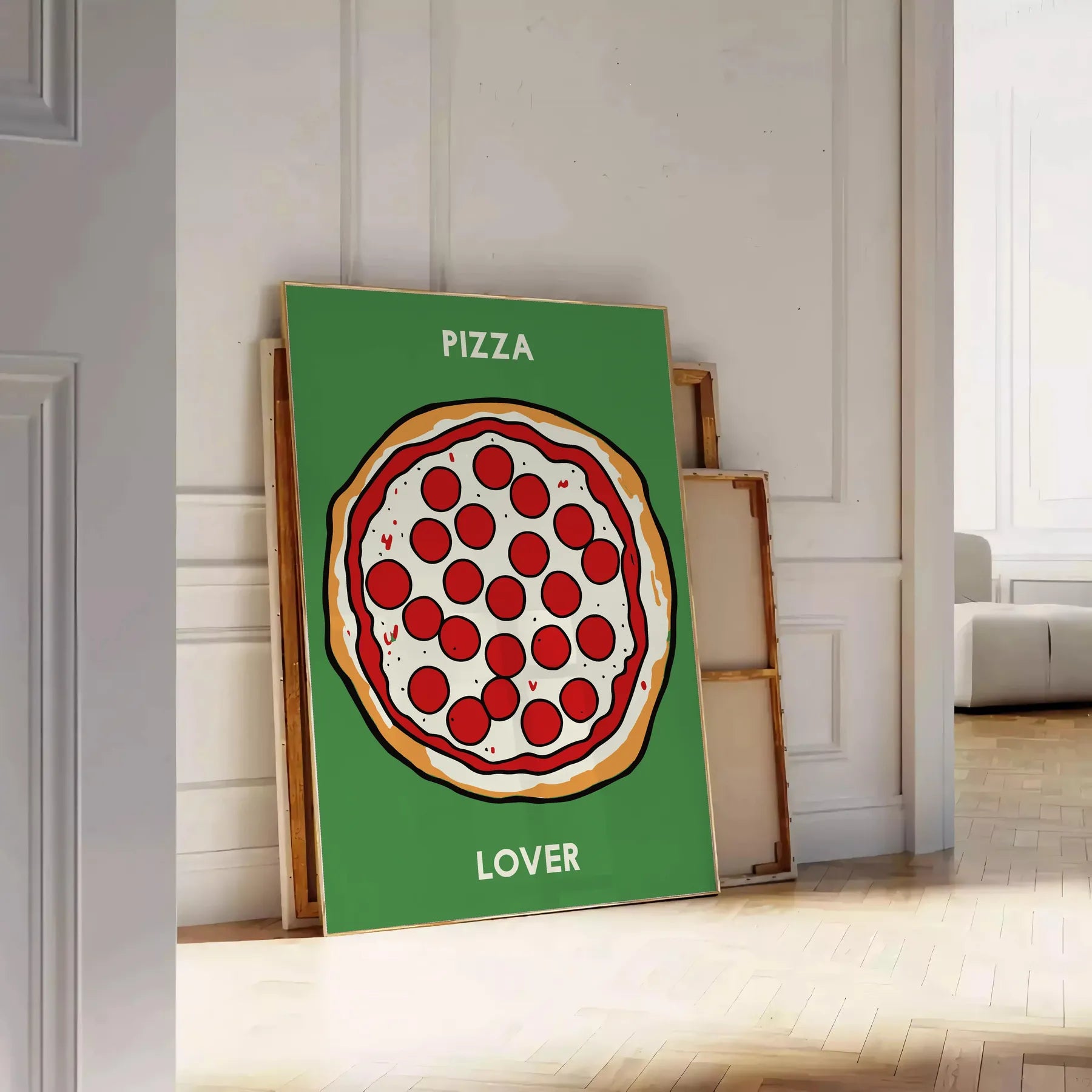 kitchen décor vibrant Pizza Poster eye black green design perfect food enthusiasts wall art unique gift artwork savory touch space framed frameless versions