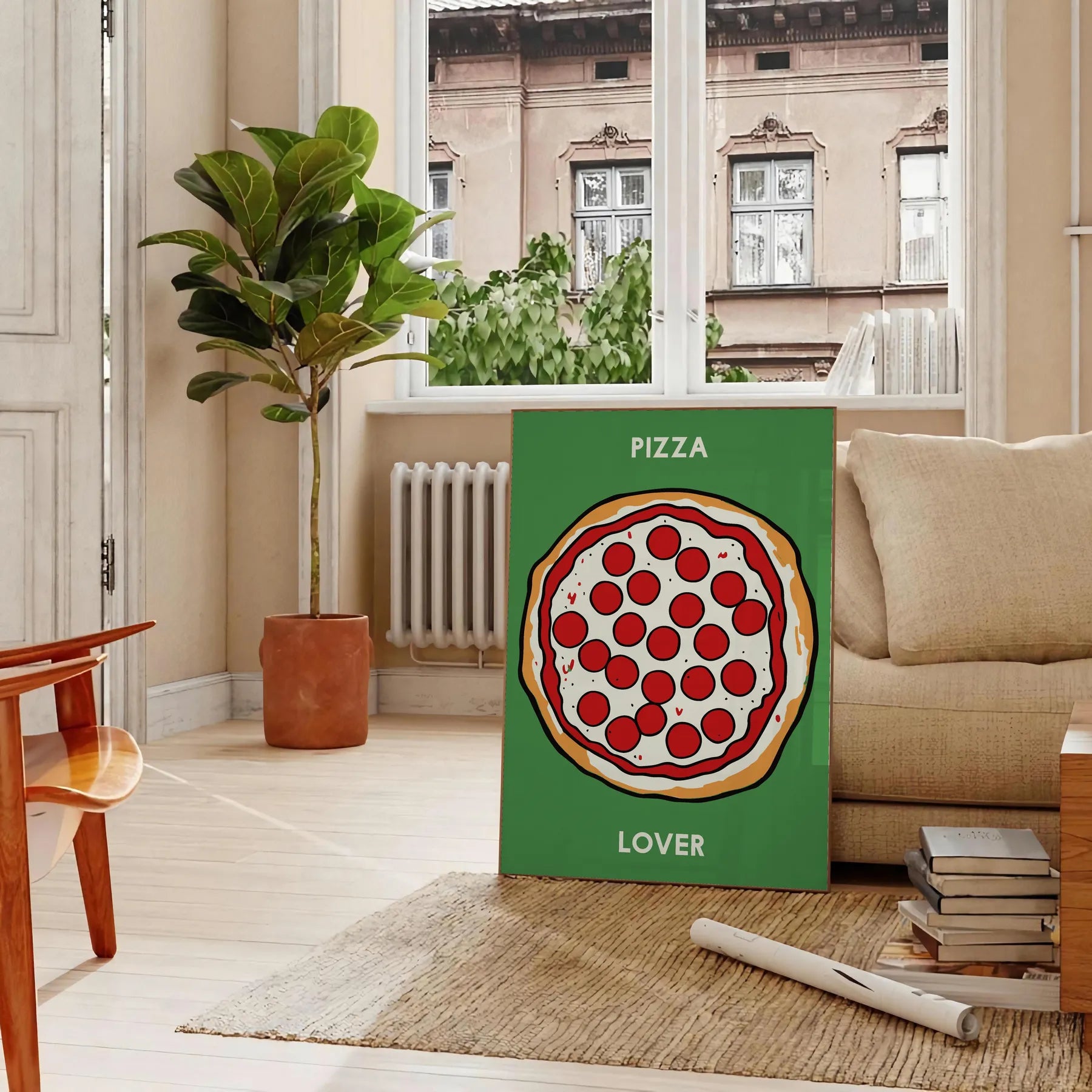kitchen décor vibrant Pizza Poster eye black green design perfect food enthusiasts wall art unique gift artwork savory touch space framed frameless versions