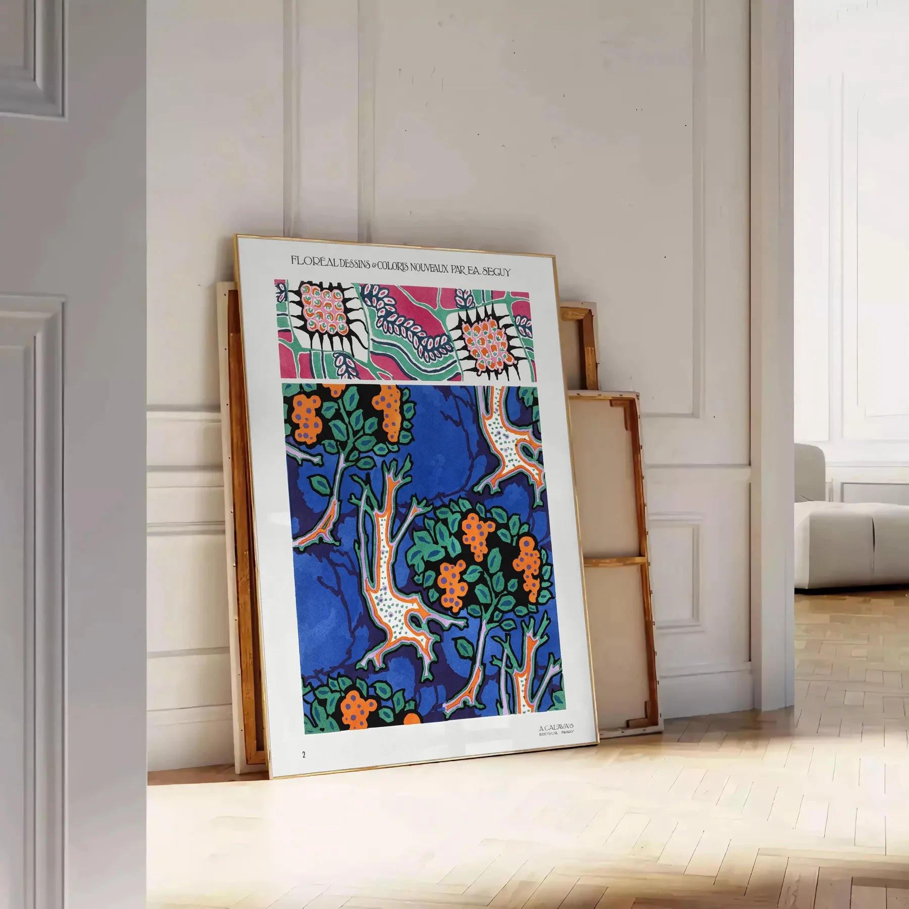 vibrant allure nature Plant EA Séguy poster orange blue hues wall art unique gift artwork space botanical haven A4 cm A0 print dimensions