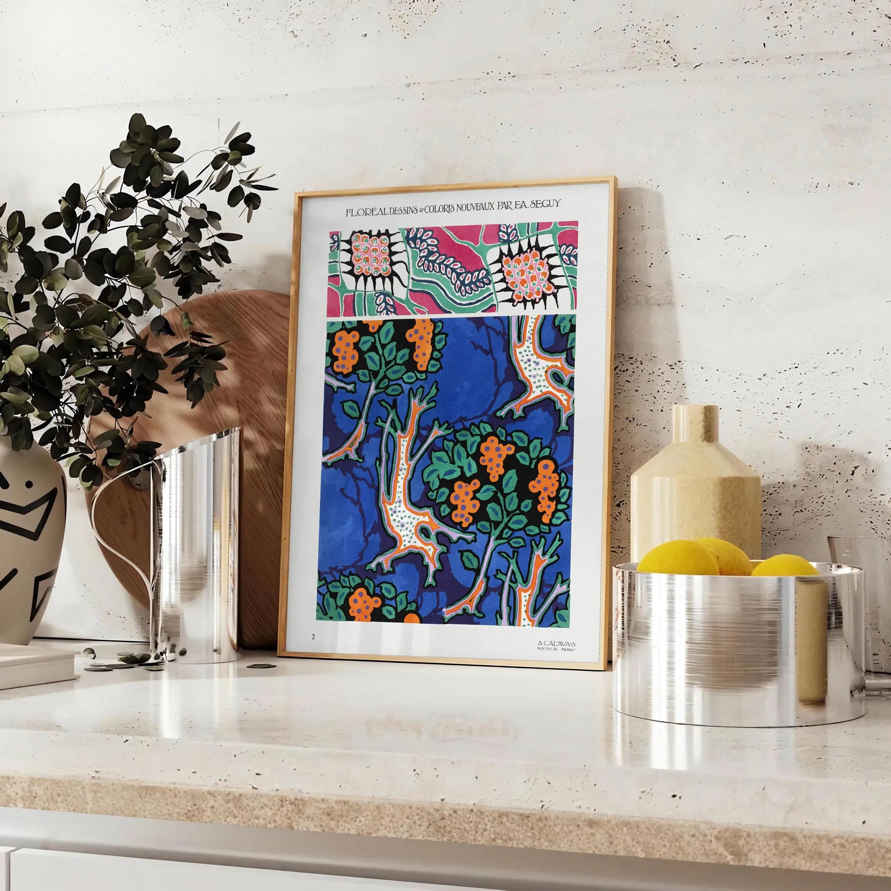 vibrant allure nature Plant EA Séguy poster orange blue hues wall art unique gift artwork space botanical haven A4 cm A0 print dimensions