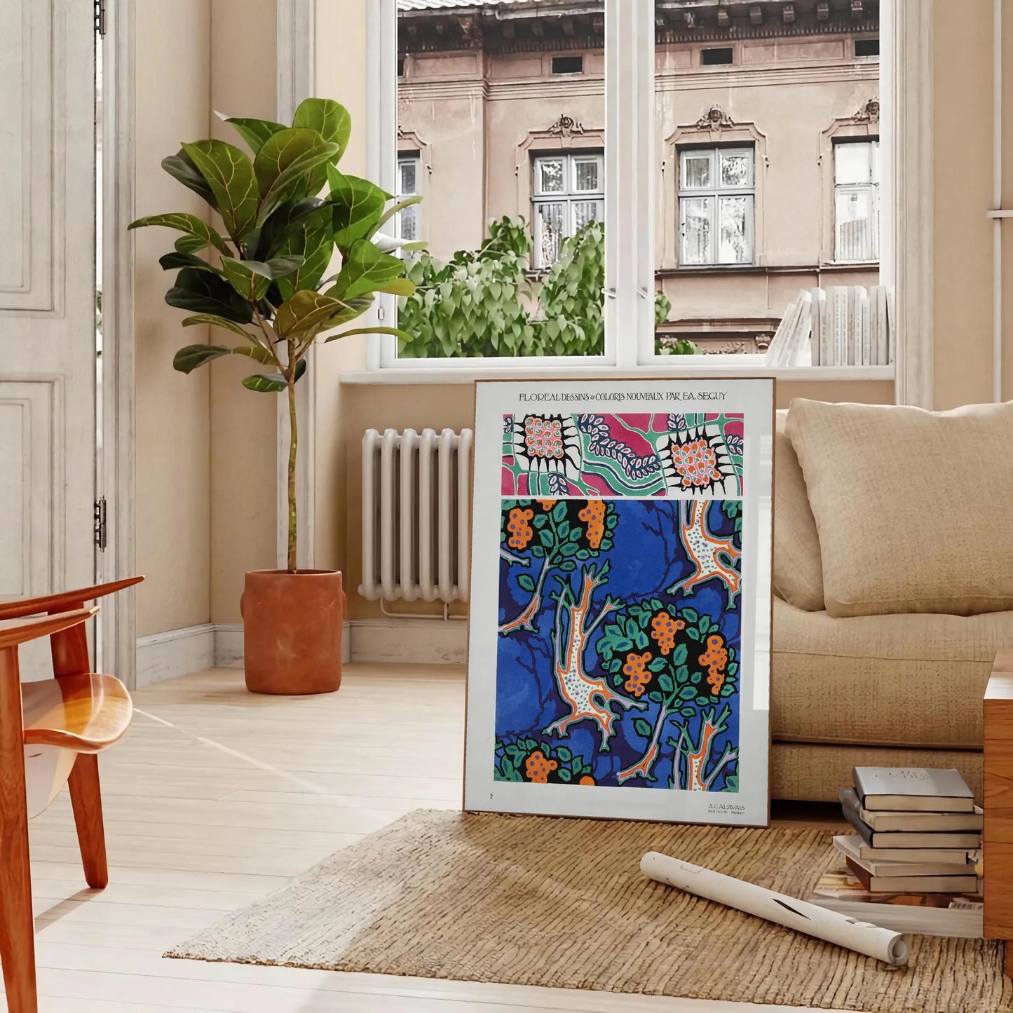 vibrant allure nature Plant EA Séguy poster orange blue hues wall art unique gift artwork space botanical haven A4 cm A0 print dimensions