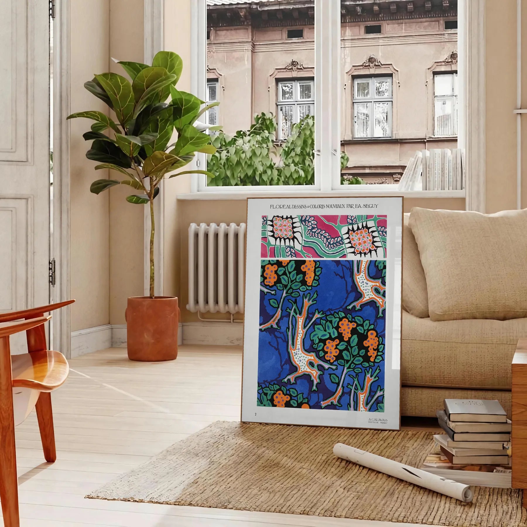 vibrant allure nature Plant EA Séguy poster orange blue hues wall art unique gift artwork space botanical haven A4 cm A0 print dimensions