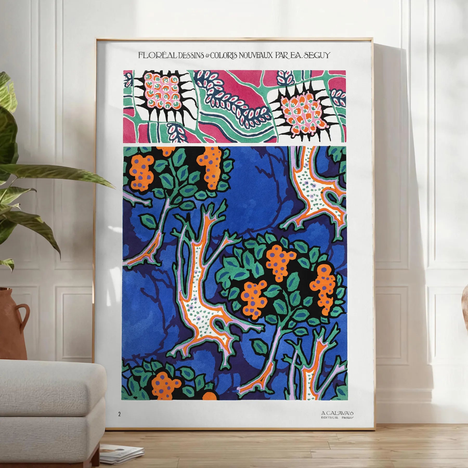 vibrant allure nature Plant EA Séguy poster orange blue hues wall art unique gift artwork space botanical haven A4 cm A0 print dimensions