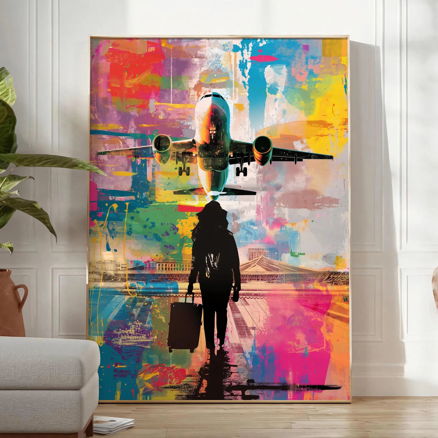 space vibrant pop art poster bold green blue hues striking wall piece unique gift artwork modern flair room unframed options convenience