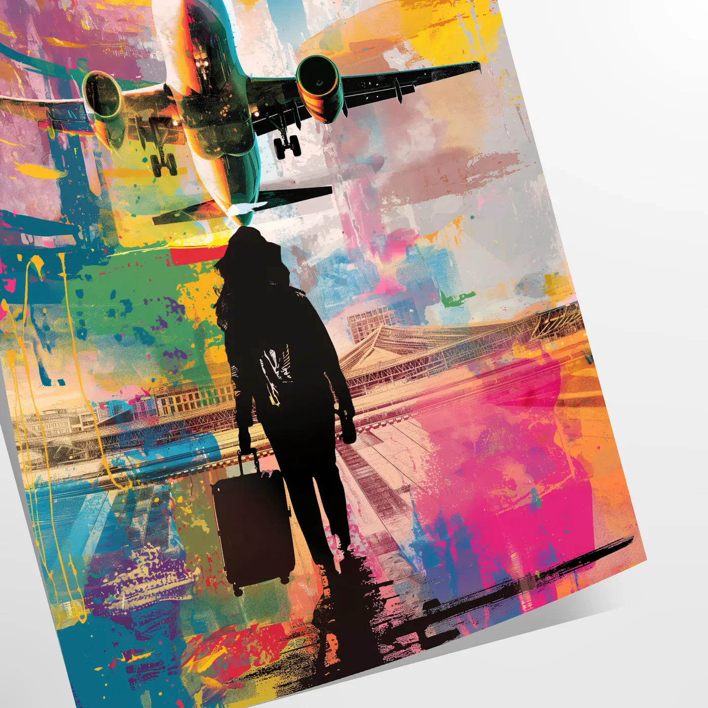 space vibrant pop art poster bold green blue hues striking wall piece unique gift artwork modern flair room unframed options convenience