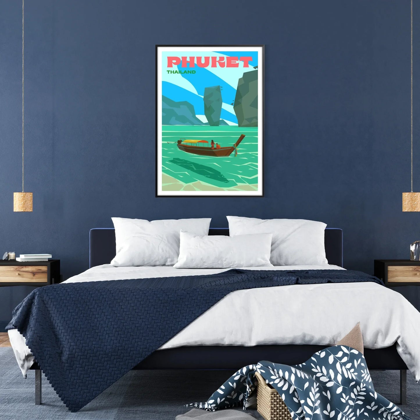 enchanting vibes Phuket stunning poster serene gray blue hues print wall art thoughtful gift artwork essence tropical allure A4 cm A0 available space