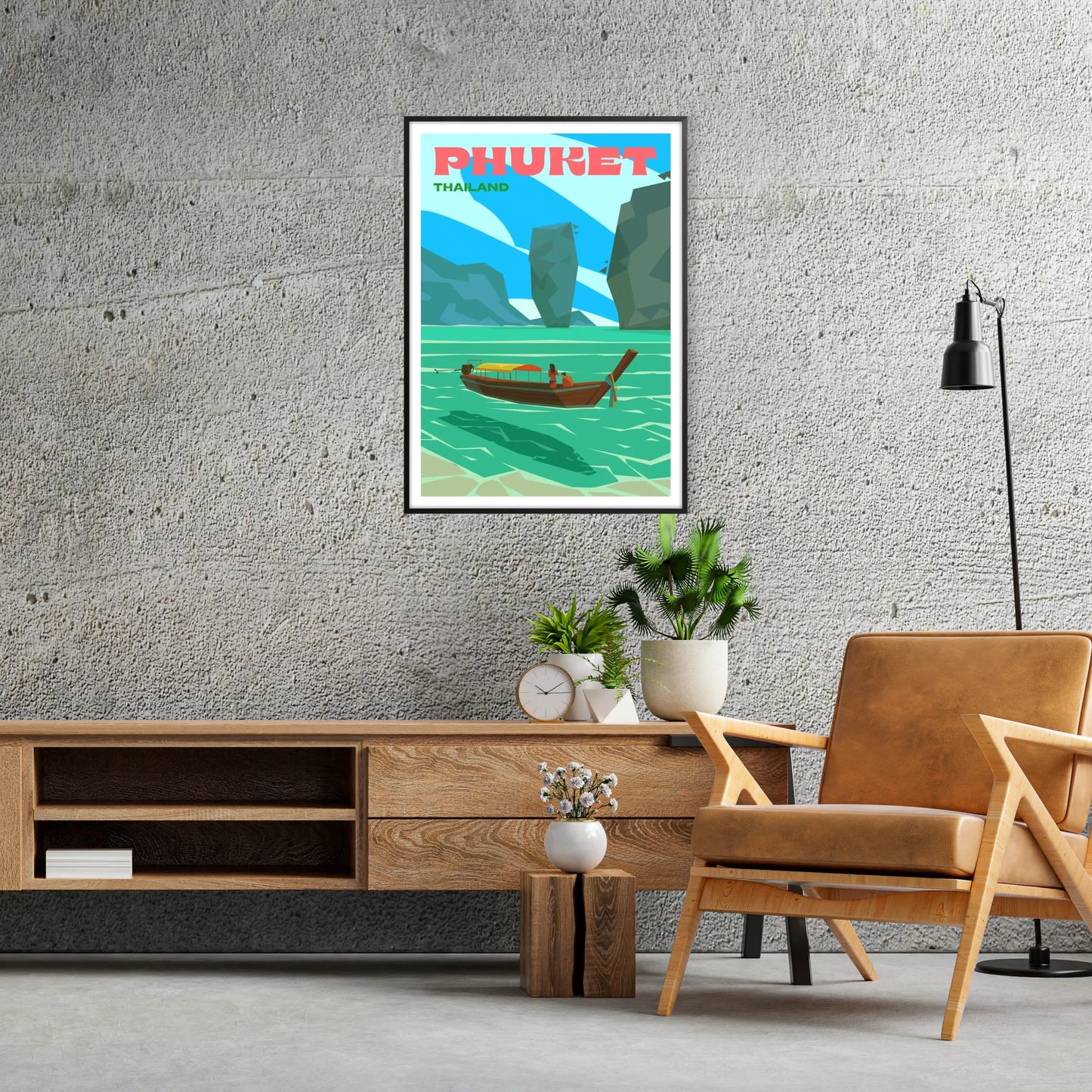 enchanting vibes Phuket stunning poster serene gray blue hues print wall art thoughtful gift artwork essence tropical allure A4 cm A0 available space
