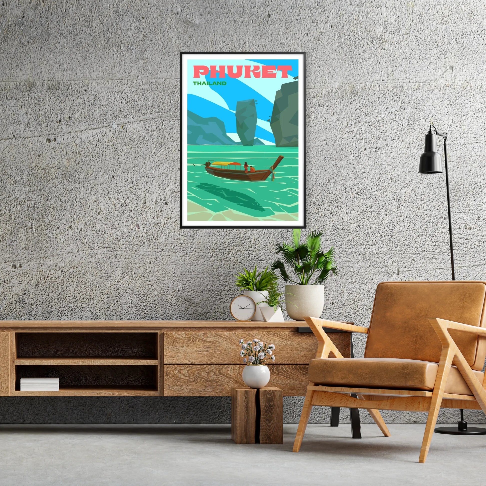 enchanting vibes Phuket stunning poster serene gray blue hues print wall art thoughtful gift artwork essence tropical allure A4 cm A0 available space