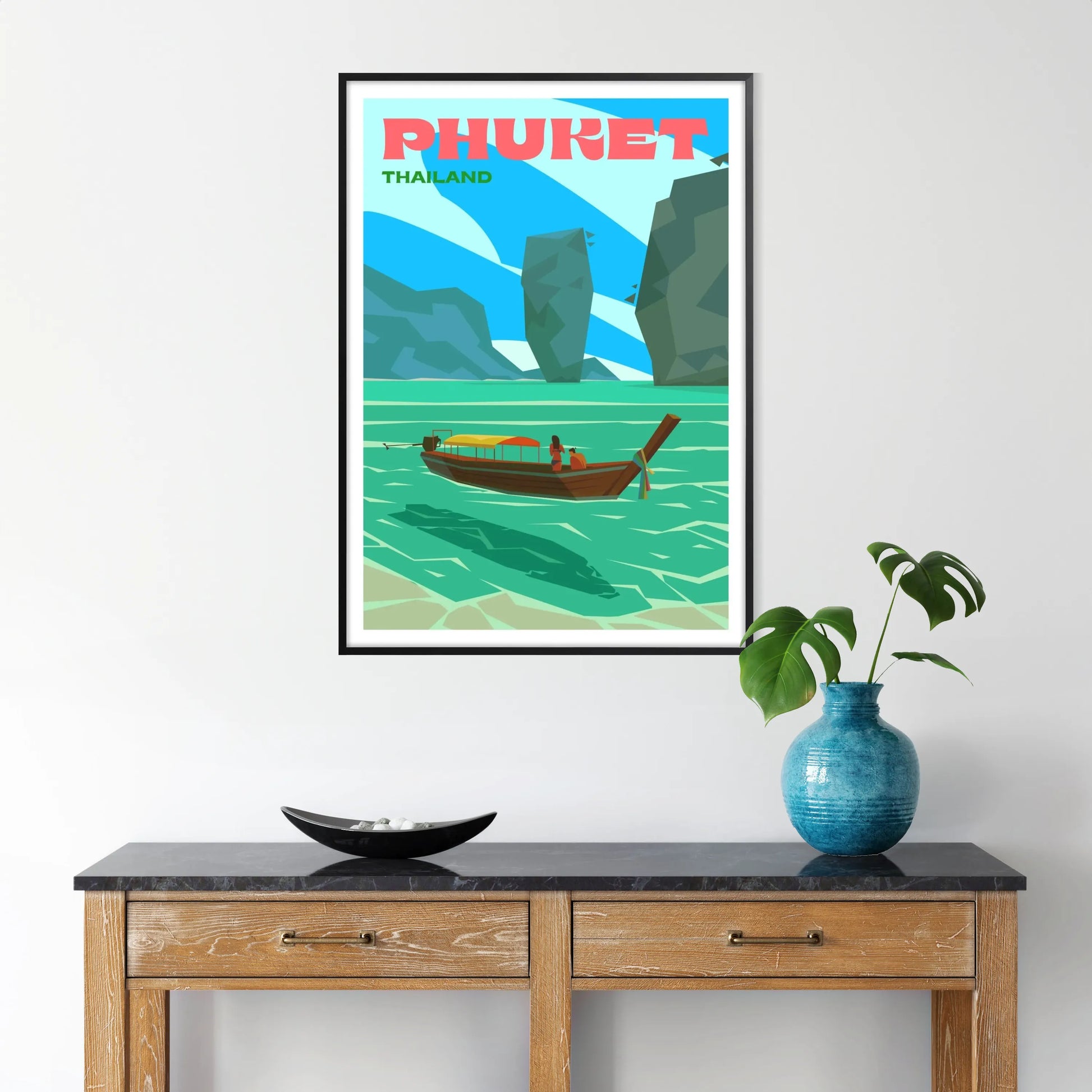 enchanting vibes Phuket stunning poster serene gray blue hues print wall art thoughtful gift artwork essence tropical allure A4 cm A0 available space