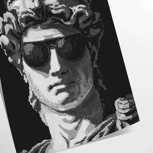 space captivating pixel art poster black blue tones unique wall unforgettable gift artwork modern flair room style print