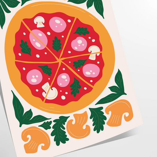 kitchen vibrant pizza poster lively green orange hues wall art unique gift artwork flavor space several sizes A4 cm A0