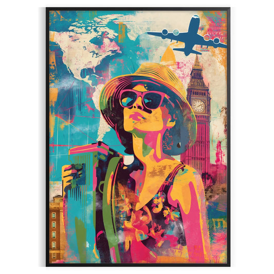 space vibrant pop art poster orange blue hues wall unique gift print bold splash color creativity room standout piece artwork decor