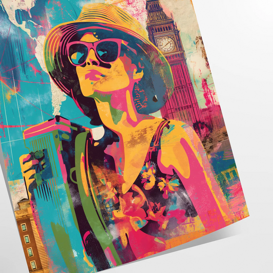 space vibrant pop art poster orange blue hues wall unique gift print bold splash color creativity room standout piece artwork decor